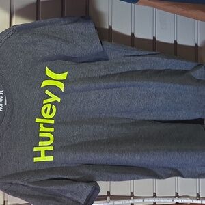 Hurley Men's Charcoal Tee with Bright Yellow Logo